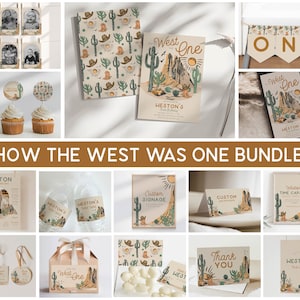 How The West Was ONE Birthday Invitation Bundle Printables, Wild West First Birthday Editable Decor, Canva File Large Bundle Templates, A151