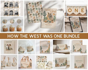 How The West Was ONE Birthday Invitation Bundle Printables, Wild West First Birthday Editable Decor, Canva File Large Bundle Templates, A151