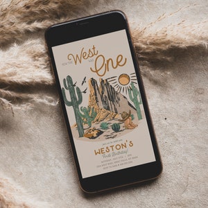 How the West was One Birthday EVITE,Western Cowboy First Birthday Invitation,Desert Wild West Canva Template,Digital Text Message,A151