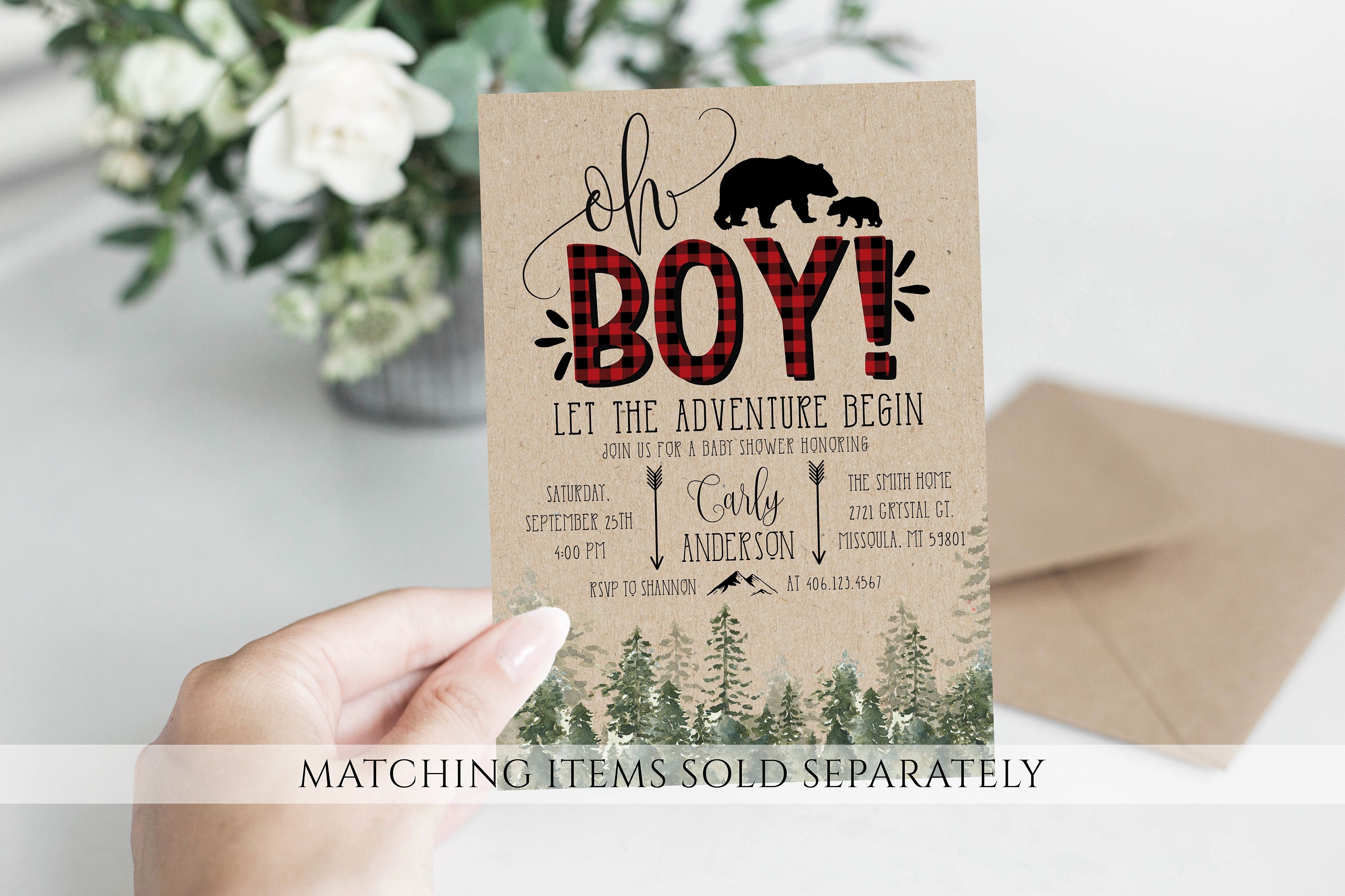 Lumberjack Diaper Raffle Ticket Template Wilderness Bear Baby - Etsy