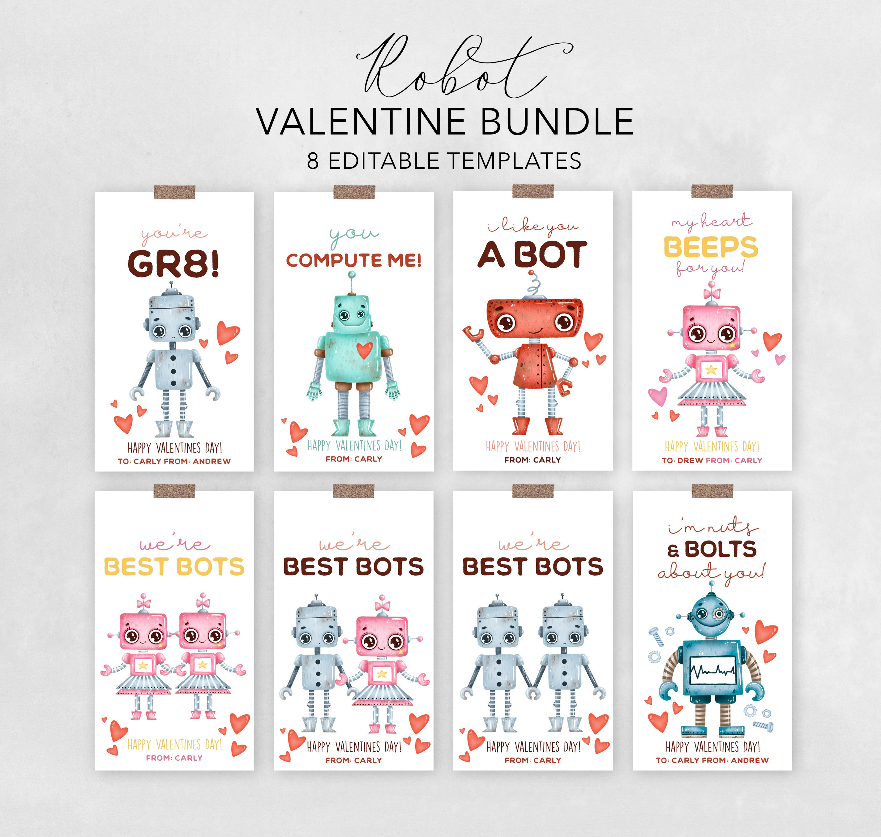 Soccer Valentines Day Cards for Kids - Boys Girls Robot Playing