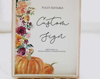 Fall Pumpkin Floral Sign, Editable 8x10 (Instant Download)