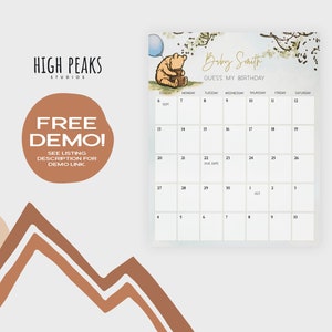 Due Date Calendar, Classic Winnie the Pooh, Guess Babies Birthday ...