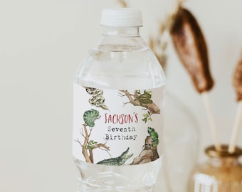 EDITABLE Water Bottle Label,Reptile Birthday Boy Party Decor,Snake Party Water bottle wrap Drink Label EDIT all TEXT Lizard Birthday a84