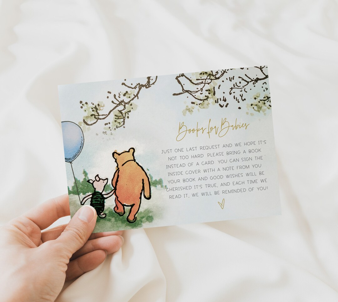 Editable Books for Babies Card, Classic Winnie the Pooh Boy Baby Shower