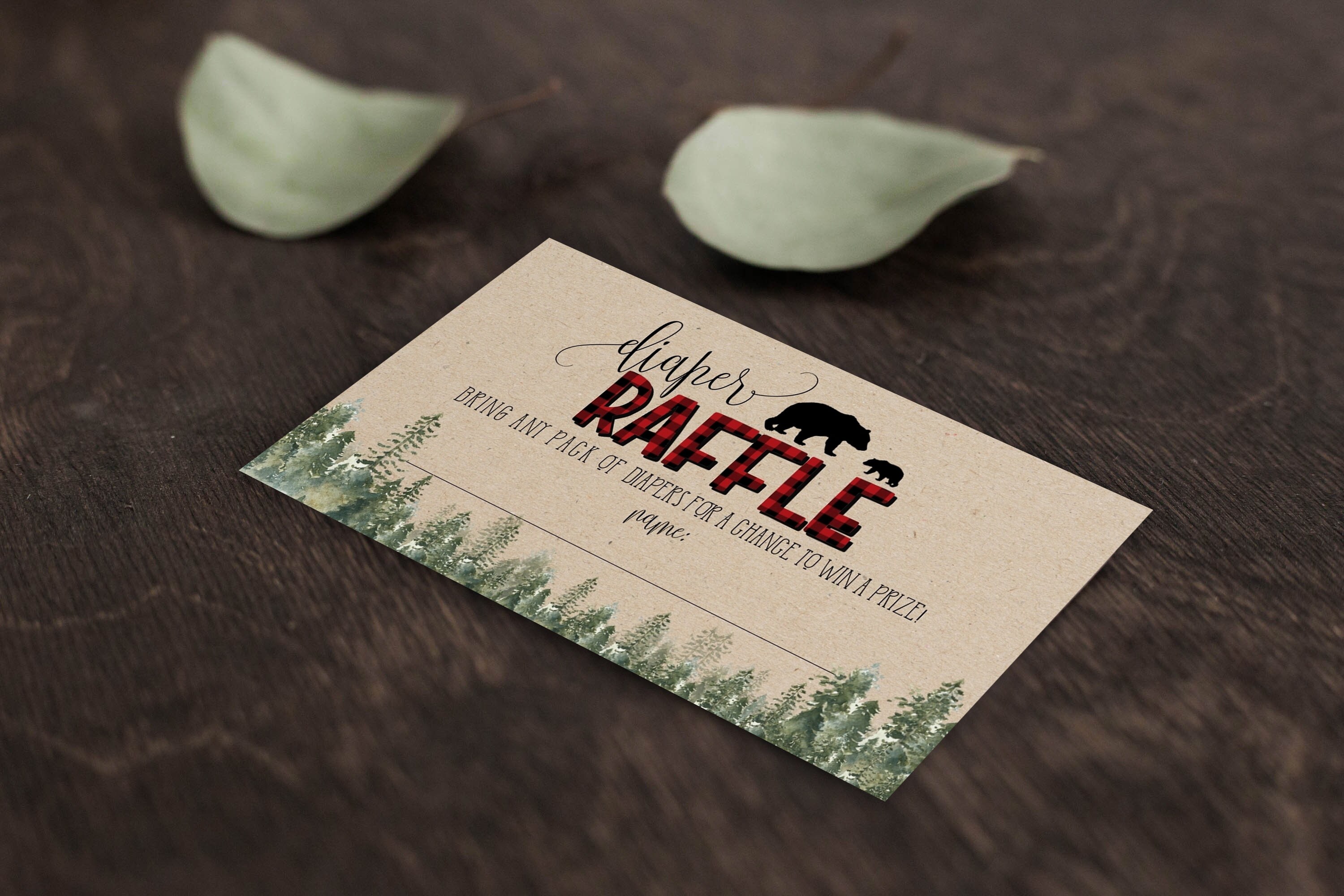 Lumberjack Diaper Raffle Ticket Template Wilderness Bear Baby - Etsy