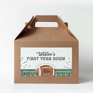 Football Gable Box Label, Football First Year Down Birthday Favor Treat Box Sticker,Sports Birthday, Boy First Birthday EDIT ALL TEXT a98