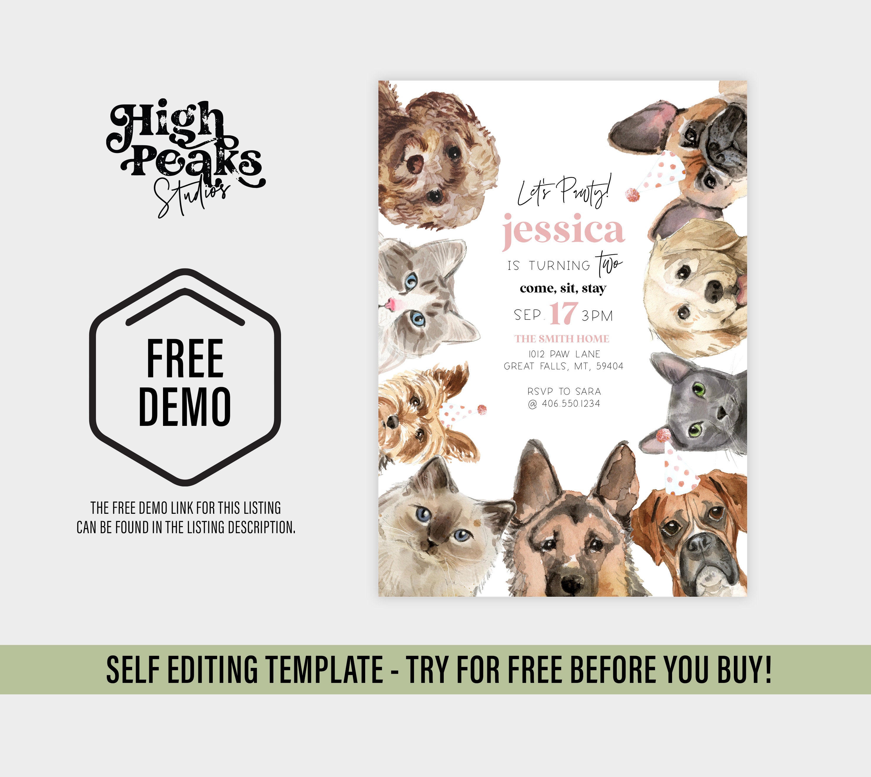 Vet Editable dog and Cat Birthday Invitation Let's Pawty Birthday Puppy & Kitten Pawty Invite a62 Pink Girl Doggie Shelter Animal Vet Editable dog and Cat Birthday Invitation Let's Pawty Birthday Puppy & Kitten Pawty Invite a62 Pink Girl Doggie Shelter Animal