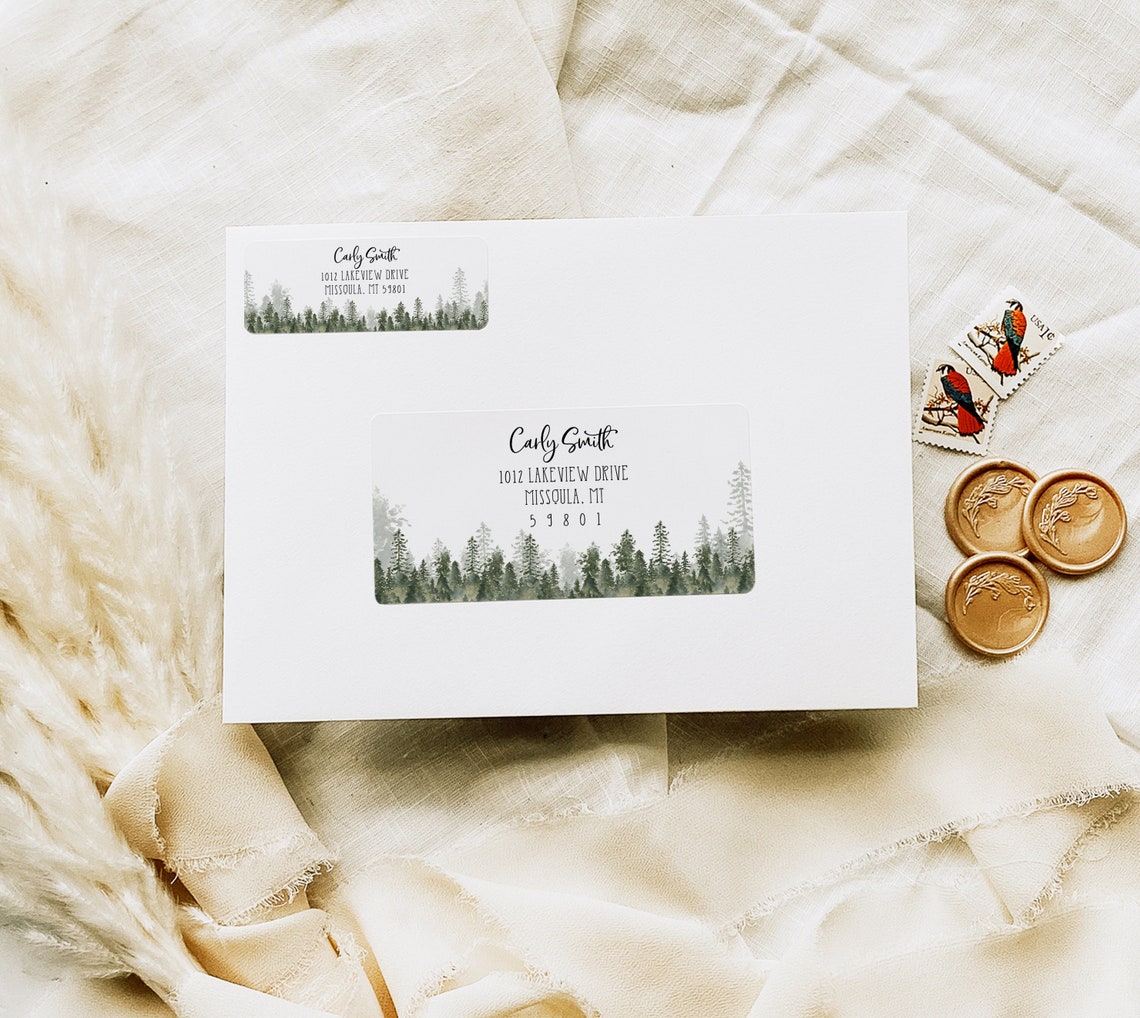Return and Recipient Address Label Template Pine Tree Address Etsy
