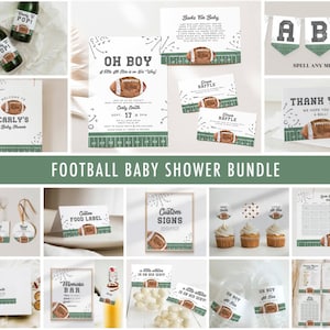 Fußball-Babypartyeinladungs-Bundle Printables, großes Babyparty-bearbeitbares Dekor-Set, ein kleiner Allstar ist auf seinem Weg, Canva-Datei, a98