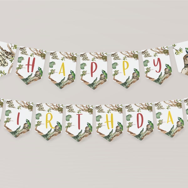 Reptile Happy Birthday Pennant Banner, Spell any message, Snake Birthday Decor, Editable Happy Birthday Banner, Lizard Birthday, p84