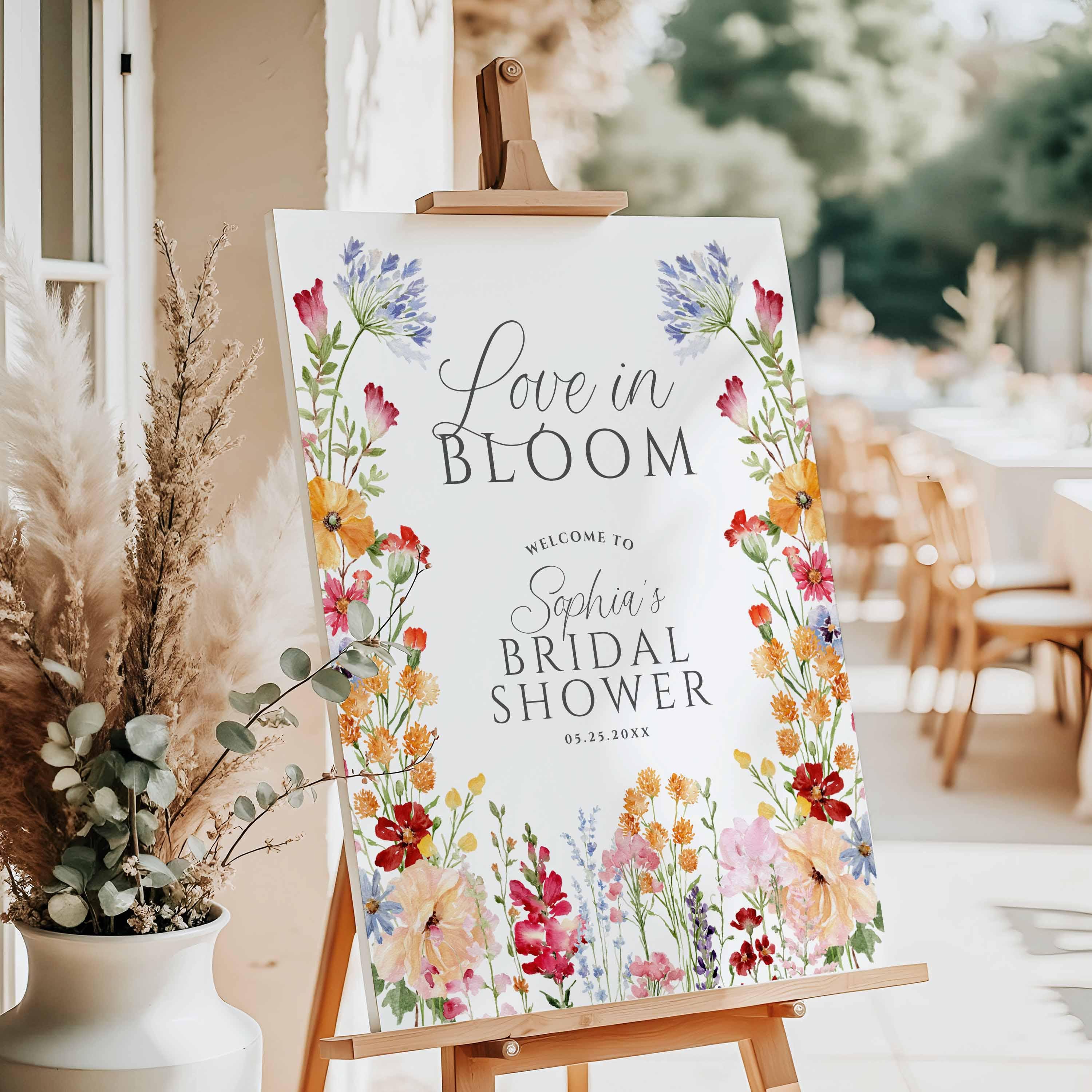 Editable Wild Flower Bridal Shower Welcome Sign Template, Love in Bloom