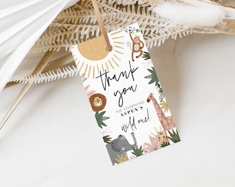 Boho Safari Favor Tag, Jungle Birthday Boy Thank You Favor Tag,Bohemian Safari Animal Favor Sticker,Square Welcome Gift Bag Hang Tag,a89g