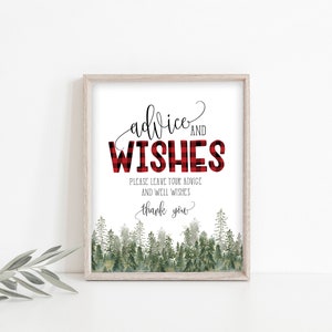 Advice and Wishes Sign and Matching Note Card, Wishes for Mom, Rustic Pine Shower, Buffalo Check,Woodland Baby Shower, Instant Download, A01 image 2