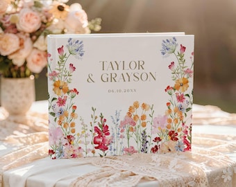 Personalized Wildflower Wedding Guest Book, Printed and Shipped Keepsake, HS02