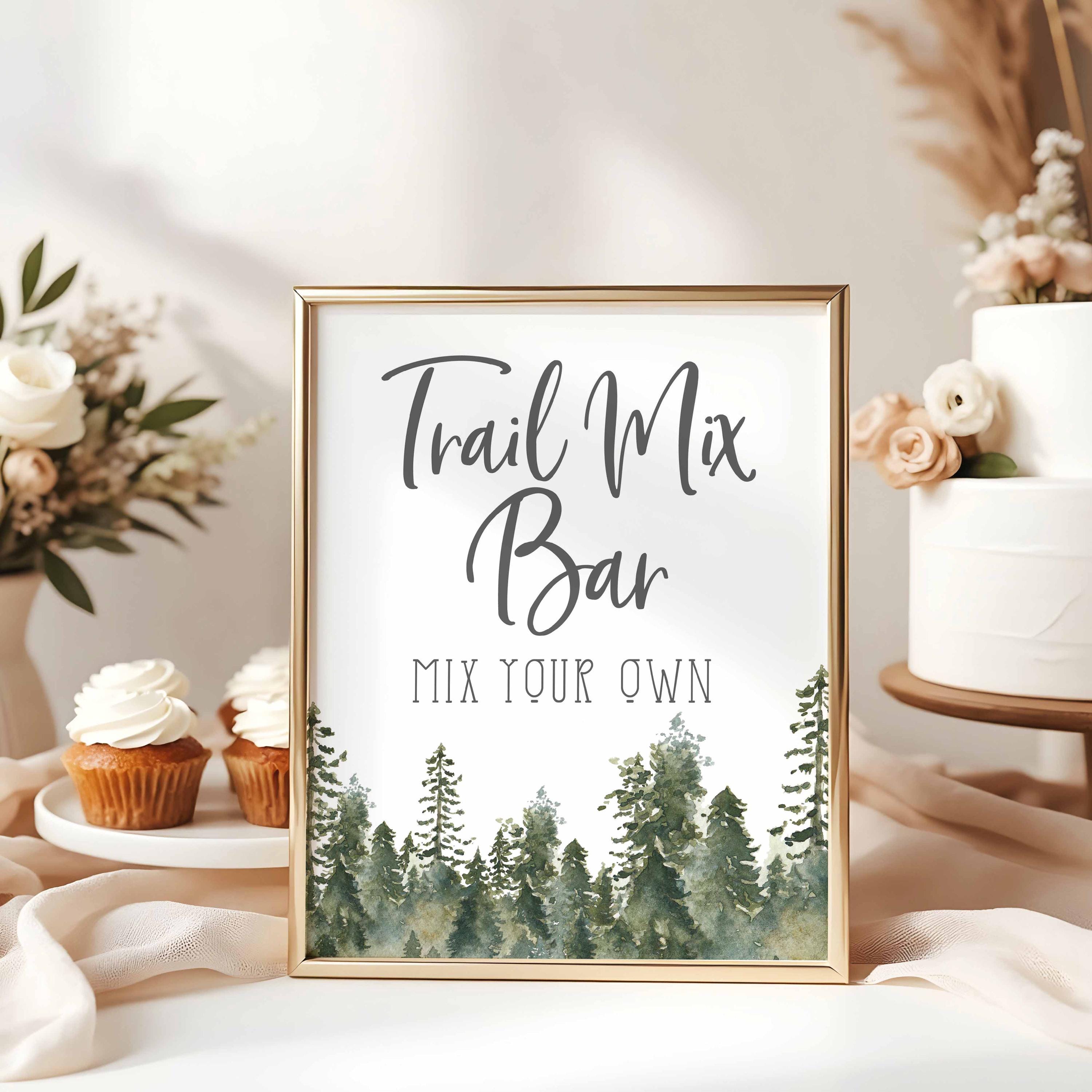 Letrero de barra con frutos secos, decoración rústica de bosque, vegetación arbustiva, letrero de mesa con frutos secos, decoración rústica para bodas, imprimible, descarga instantánea, P14