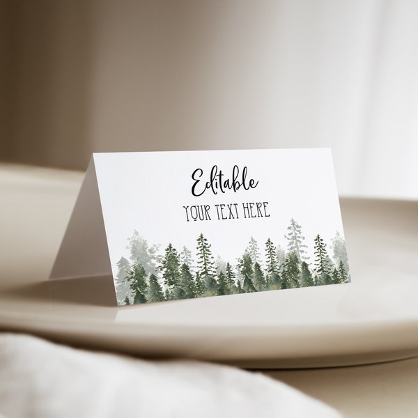 Woodland Food Tent Template, Flat food label card,Pine Tree Wedding Name Seating Card, Editable Place Card, 100% Editable Text,Download,P14