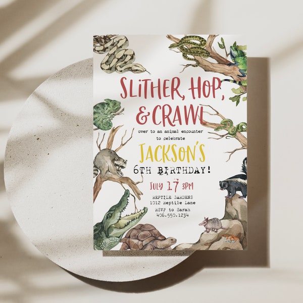 Animal Encounter Birthday Invitation Printable Template, Reptile and Animal Party, Canva Template a157