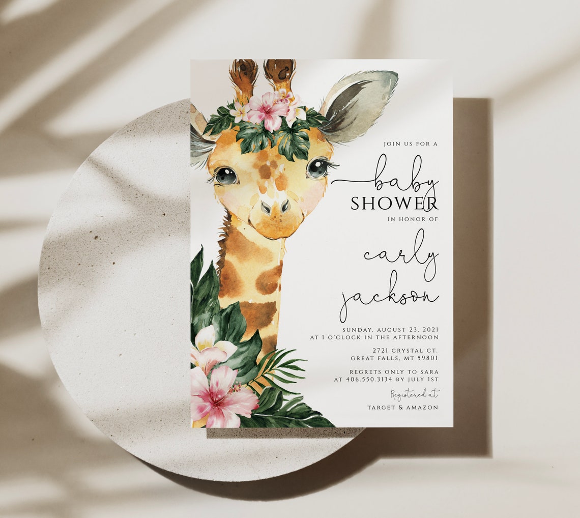 Giraffe Baby Shower Invitation Template, Safari Giraffe Invite, Jungle ...