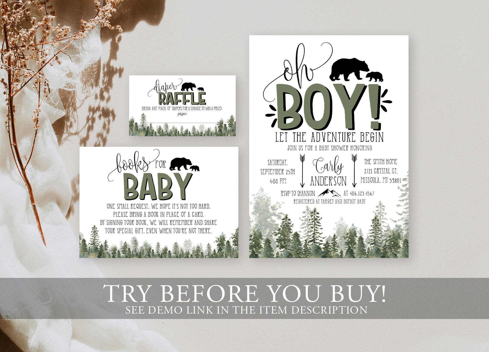 Holzfäller-Bär-Babyparty-Einladungen – Rustikale Wald-Deko Zum Selbergestalten