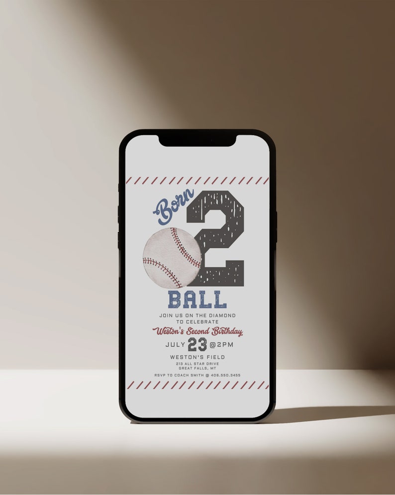 Baseball Birthday Invitation Printable Template, Born TWO Ball Vintage Baseball Editable Canva Template, Little Slugger Party A152 image 5