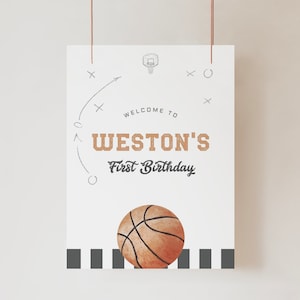 Basketball Birthday Welcome Sign Printable, Sports Party Large Welcome Poster Template, Canva Files, a132
