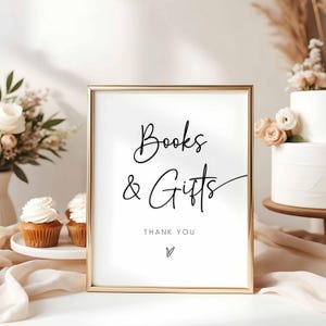 Printable Books and Gifts Table Sign, Boho Simple Baby Shower Book Instead of Card Sign, Babies Library Sign, Modern Minimalist, ES1