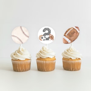 Sport Zweiter Geburtstag Cupcake Toppers druckbar, 6 Designs, getragen TWO BALL Partydekorationen, Sofortiger Download kommt wie besehen, nicht editierbar A121