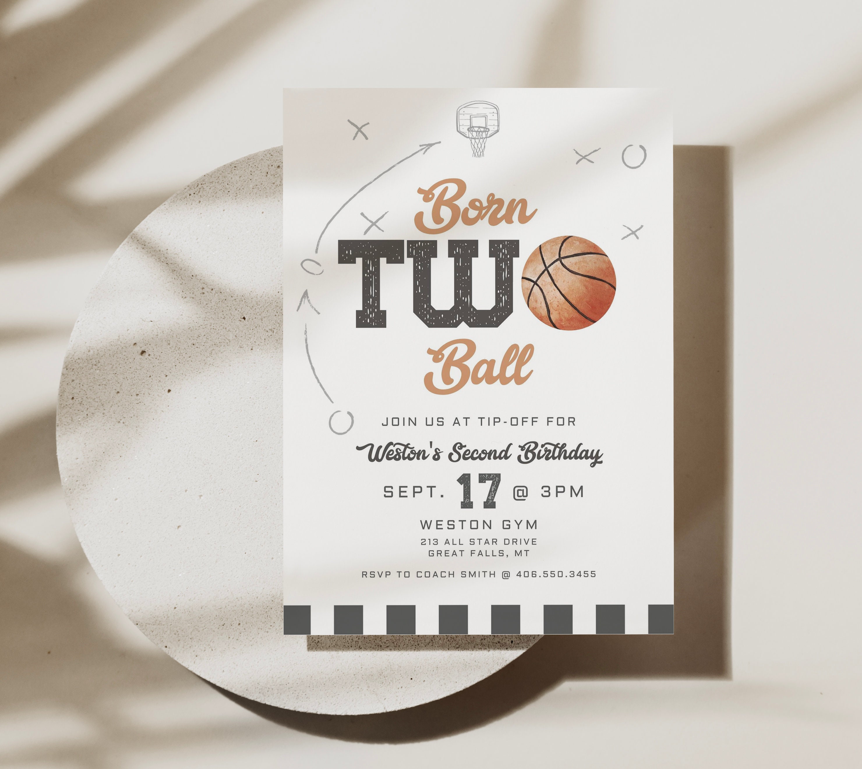 Born TWO Ball Second Birthday Invitation Printable, Basketball 2nd Birthday  Invite,vintage Basketball Party Canva Template Digital File A132 - Etsy