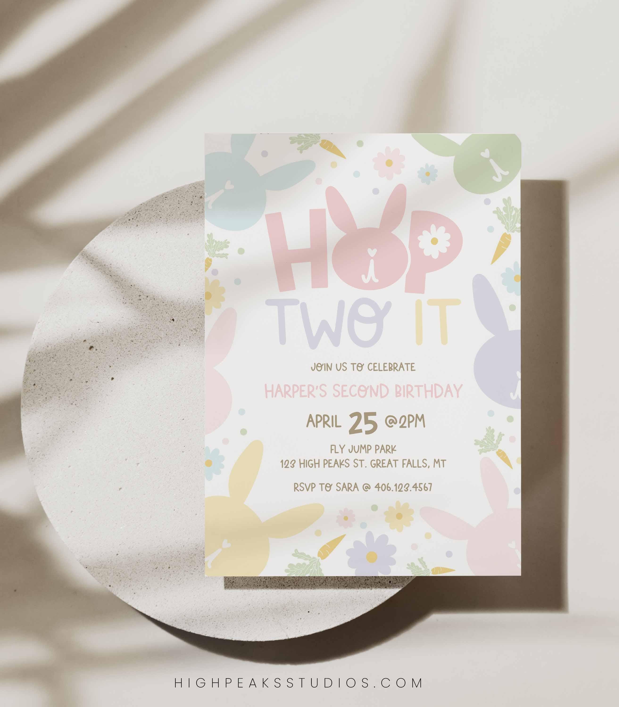 Hop Two Editable Hop Two It Birthday Invitation, Bunny 2nd Birthday Party ...