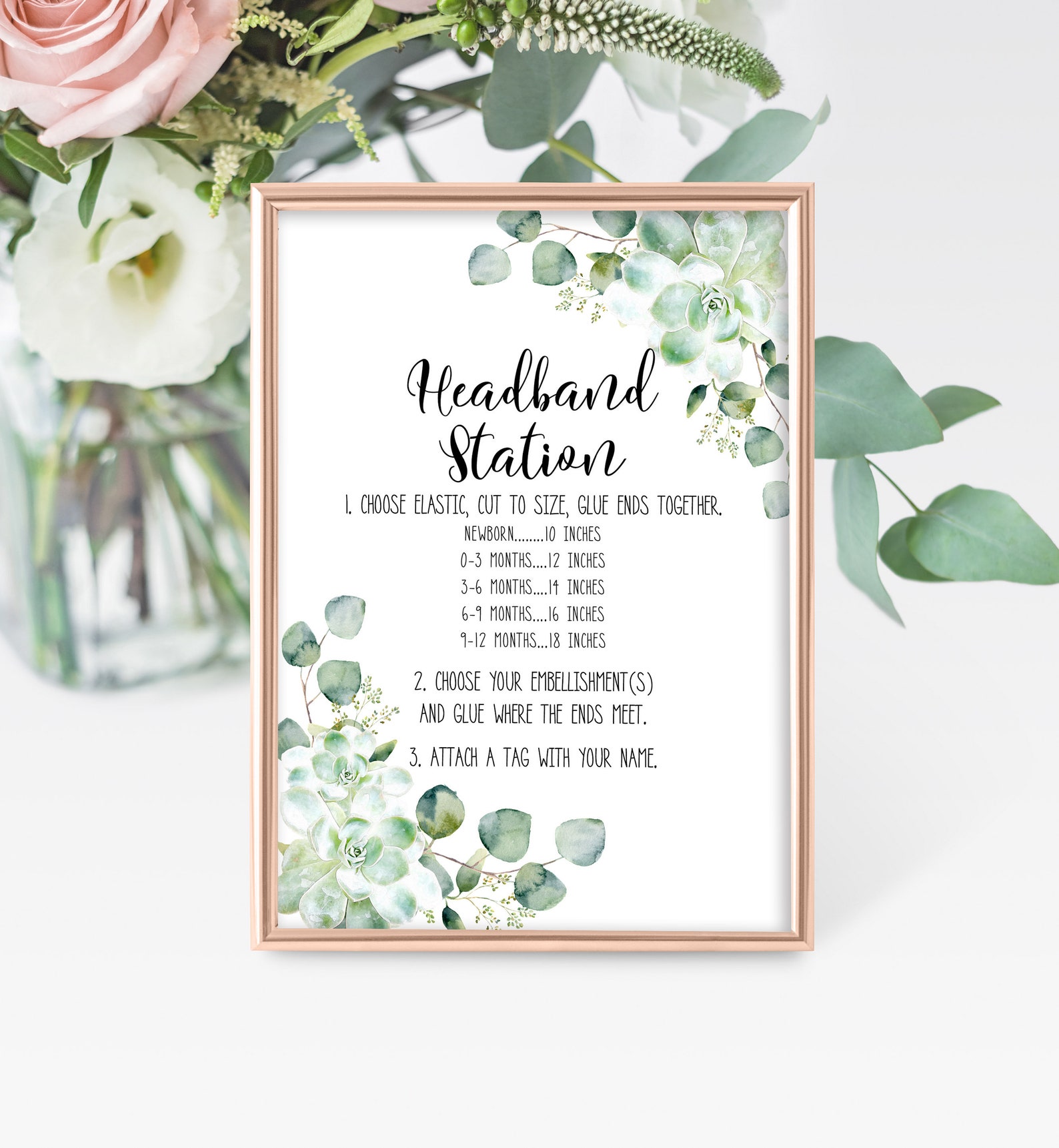 Headband Station Sign Printable Succulent Baby Shower Sign - Etsy