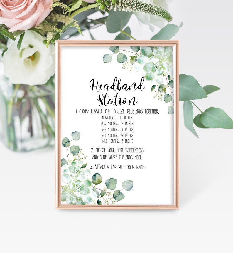 Headband Station Sign Printable Succulent Baby Shower Sign - Etsy