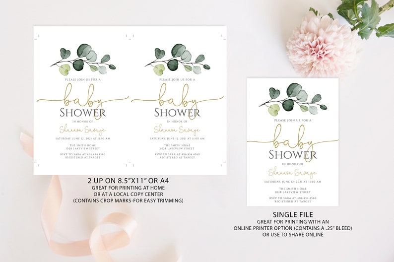 Greenery Baby Shower Invitation Template Eucalyptus Baby Etsy Canada