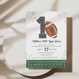 Football Birthday Invitation, First Year Down, Game On, Football Invite, Editable First birthday Invite Template, Boy Birthday Invite,a98