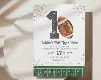 Invitación de cumpleaños de fútbol, primer año, juego en marcha, invitación de fútbol, plantilla de invitación de primer cumpleaños editable, invitación de cumpleaños de niño, a98