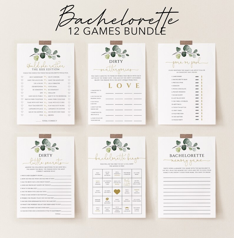 Bachelorette Party Game Bundle Card Printables Greenery - Etsy