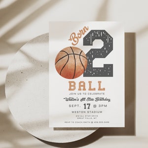 Second Birthday Invitation Printable Boy, Born Two Ball Sports Birthday, All Star Editable Basketball Invite Template, Basketball Evite a121