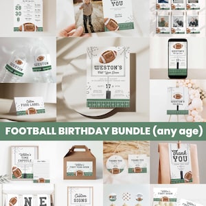 Football Birthday Invitation Bundle, First Year Down Birthday, Rookie Year Birthday Set,Vintage Football Large bundle printables,Digital a98