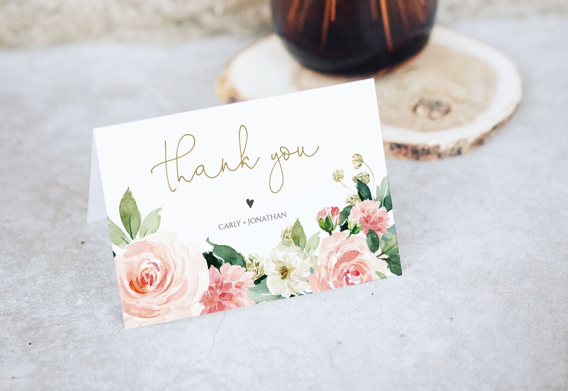 EDITABLE Pink Floral Thank You Card Template Rose Thank You | Etsy