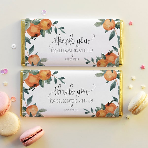 Modèle d'emballage de barre de chocolat, Citrus Mandarin Orange Baby Shower Favor imprimable, Wedding Hershey Bar Guest Favor Wrapper, p47