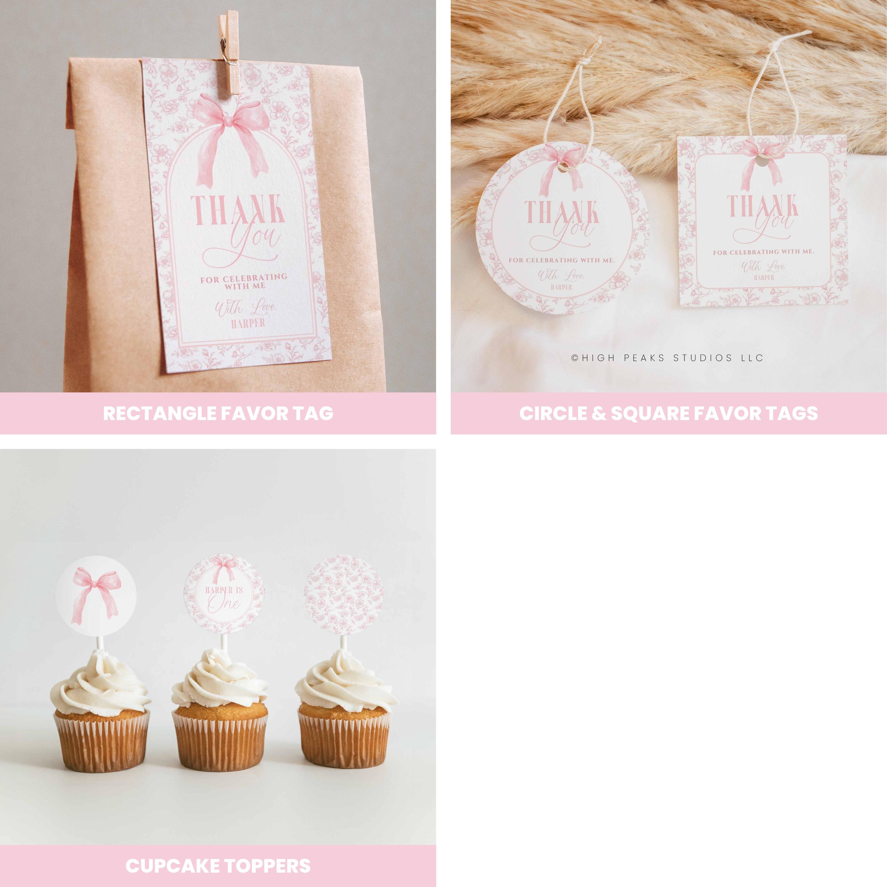 Vintage Pink Bow Birthday Bundle Printable Kit, Floral Toile Girl ...
