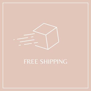 Pu&ograve; includere: Un contorno bianco di una scatola con linee di movimento, su uno sfondo marrone chiaro. Il testo "FREE SHIPPING" &egrave; sotto la scatola in un carattere pulito senza grazie, il tutto all'interno di un bordo bianco.