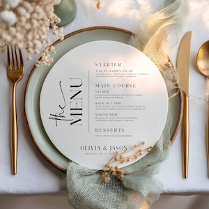 Minimalist Round Dinner Menus, Modern Wedding Circle Menu, 6in Printed and Shipped  HS01
