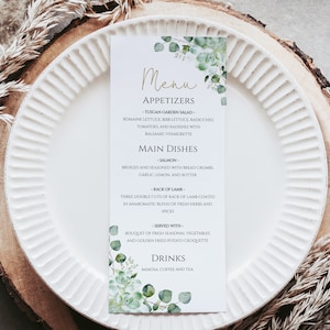 Menu Template, Succulent and Eucalyptus Wedding Menu Card, Greenery Dinner Menu Printable, INSTANT DOWNLOAD, 100% Editable Text, p36, hp2 image 1