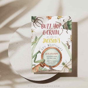 EDITABLE Bug Birthday Invitation Boy, Insect Birthday Invite, Outdoor bug Hunt, bug birthday party, Edit all Text, Canva Template a66