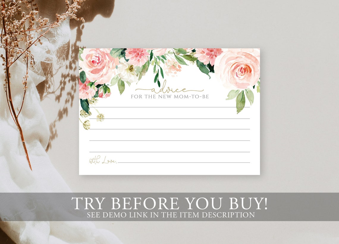 Advice for the New Mom Card Printable Pink Floral Invitation | Etsy