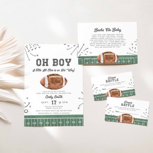 Fußball-Babypartyeinladung und Einlegekarten-Set, Windel-Verlosungskarte, Bücher für Baby-Karte, A little All Star is on the way, Baby Boy, a98