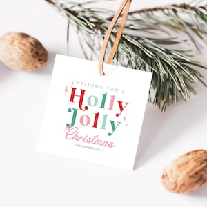 Ich wünsche Ihnen eine Holly Jolly Weihnachten Geschenkanhänger zum ausdrucken, Mitarbeiter Geschenk Aufkleber, Lehrer Geschenk, personalisieren mit Canva Sofort-Download