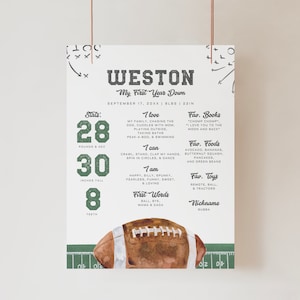 Milestone Poster, Football Birthday Stats Board,Babies First Year Statistics Board,My First Year Poster Board,Digital Download Printable,A98