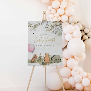 Editable Welcome Baby Shower Sign, Classic Winnie The Pooh Welcome Poster Printable,Winnie the Pooh girl,Edit all Text, CanvaTemplate,a70g